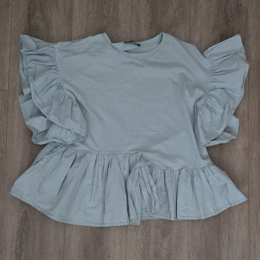 Zara Women's Ruffled Sleeve Blouse - Light Gray